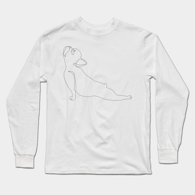 One Line French Bulldog Upward Facing Dog Long Sleeve T-Shirt by huebucket